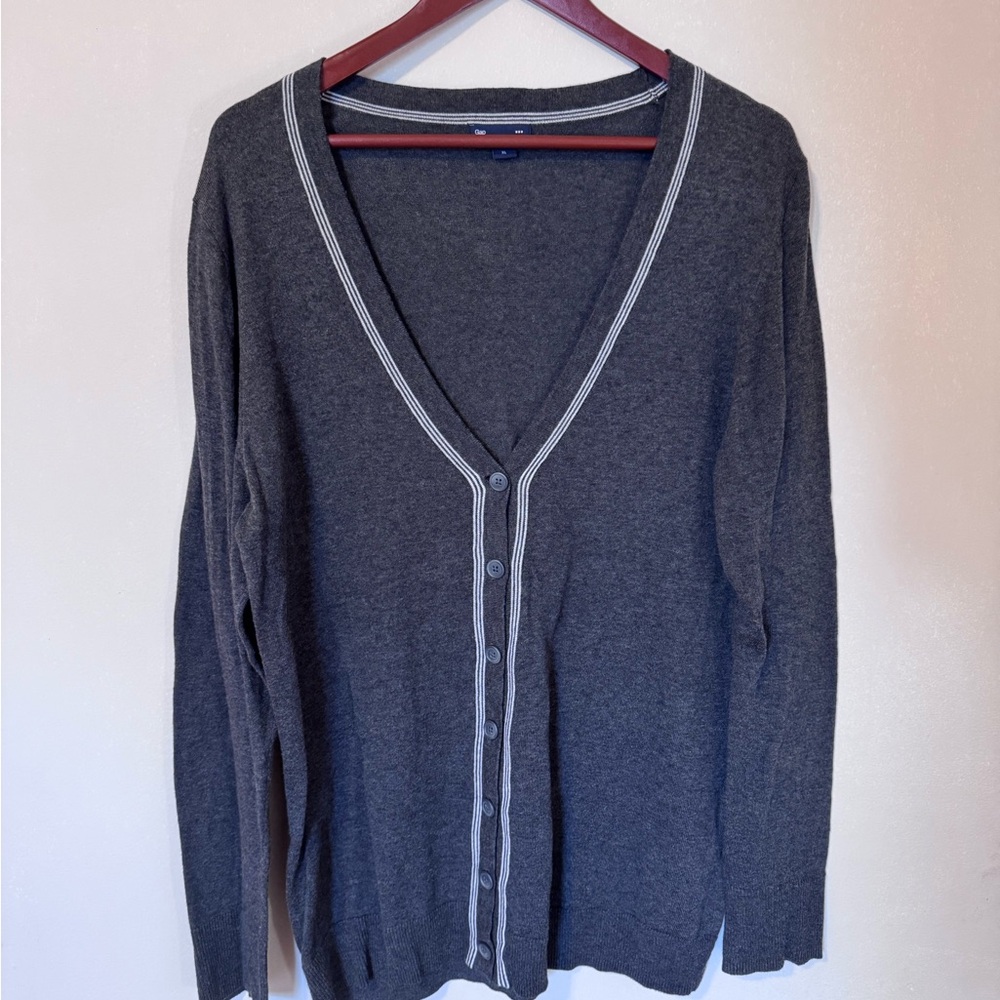 GAP Charcoal Cardigan with White Accents 100% cotton